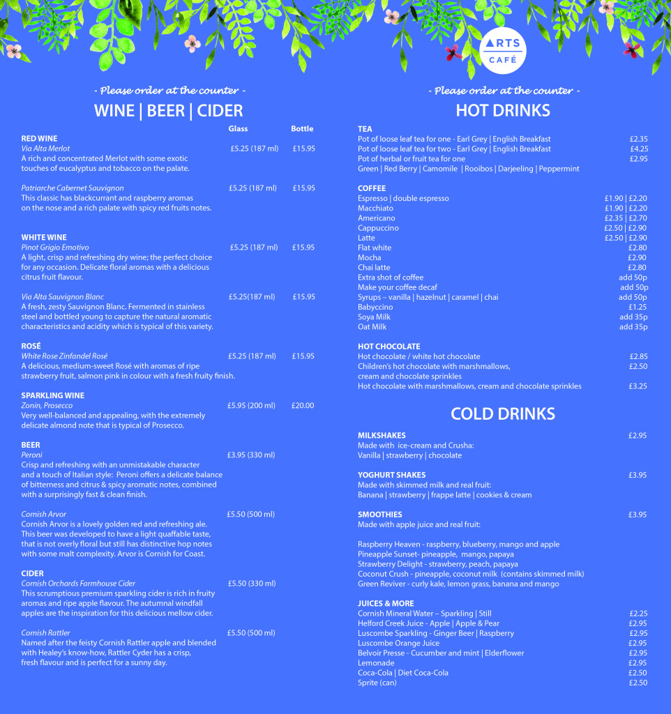 Truro Arts Company » CAFE MENU FRONT